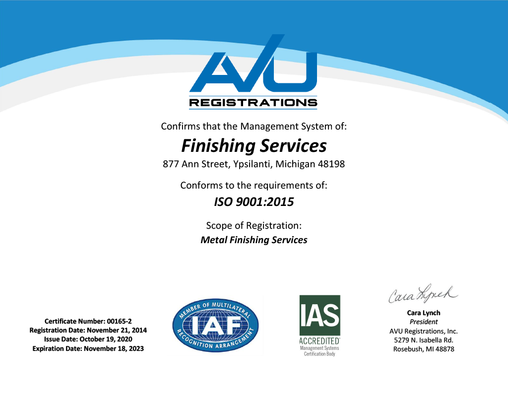 Finishing Services AUV Certification